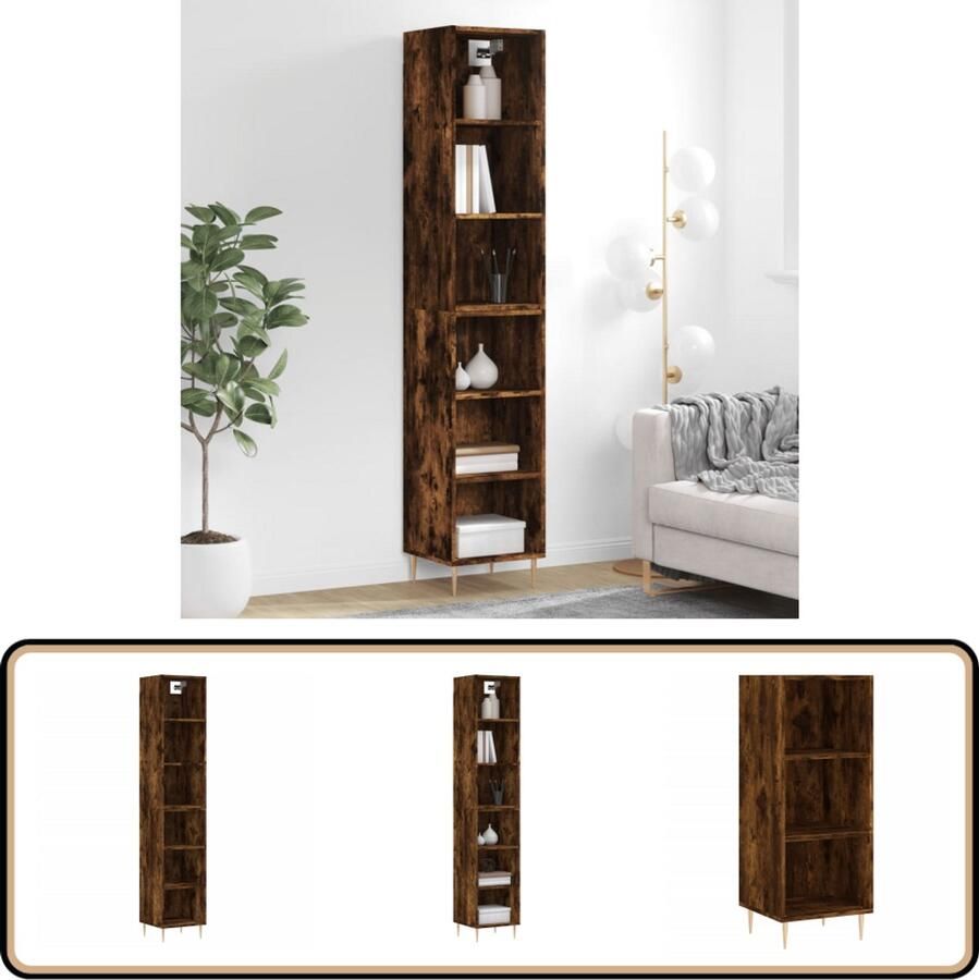 VidaXL Hoge Kast Bewerkt Hout Gerookt Eiken Hoge Kast Houten Kast Opbergkast Dressoir - Foto 2
