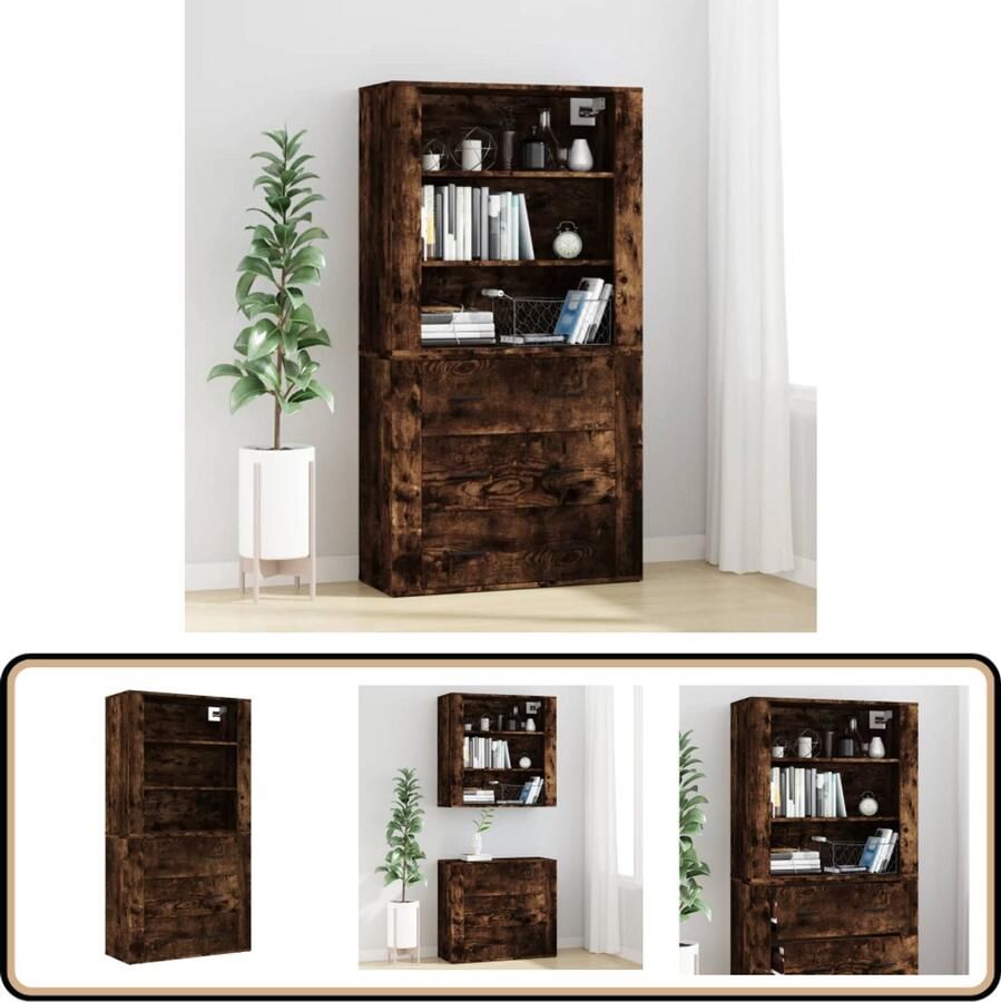 VidaXL Hoge kast in gerookt eikenhout stijlvol & praktisch Hoge Kast Buffetkast Houten Kast Roestvrijstalen Kast Vintage Kast