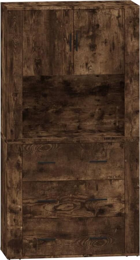 VidaXL Hoge kast Bewerkt hout Gerookt eiken 80x33x80 cm Hoge Kast Buffetkast Dressoir Kast Houten Kast - Foto 2