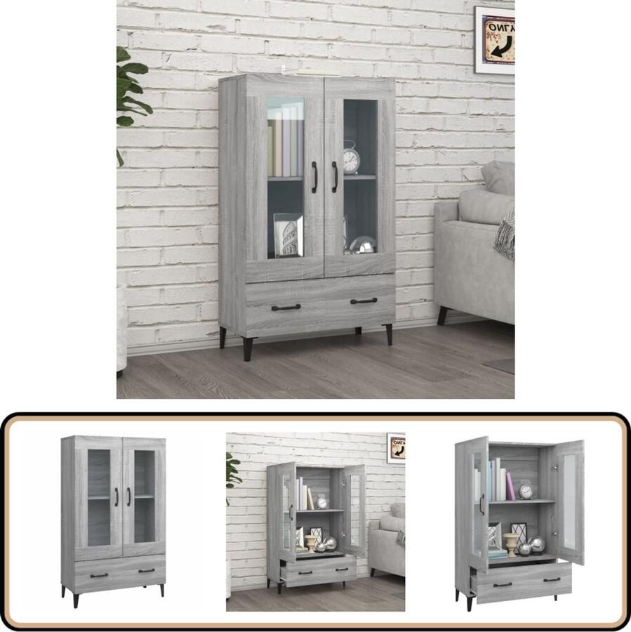 VidaXL Hoge kast Bewerkt hout Grijs Sonoma eiken Hoge Kast Houten Kast Grijze Kast Salontafel Bergruimte