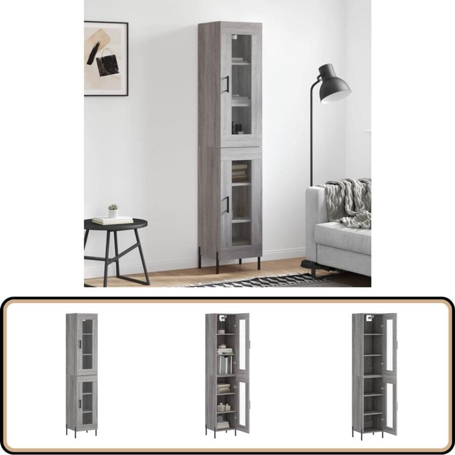 VidaXL Hoge kast Bewerkt hout Grijs Sonoma Eiken Hoge Kast Kledingkast Opbergkast Grijze Kast Houten Kast