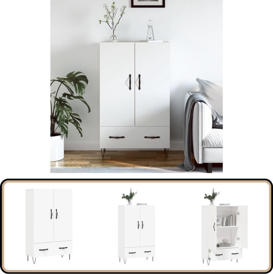 VidaXL Hoge Kast Bewerkt Hout Wit 69 5x31x115 cm Hoge Kast Dressoir Opslagoplossing Houten Kast Witte Kast - Foto 2