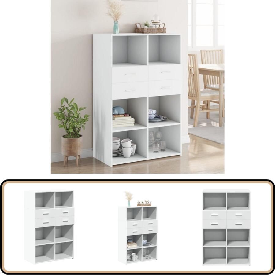 VidaXL Hoge Kast Bewerkt Hout Wit 80x42 5x124cm Hoge Kast Houten Kast Wit Kast Opslagkast Kledingkast - Foto 2