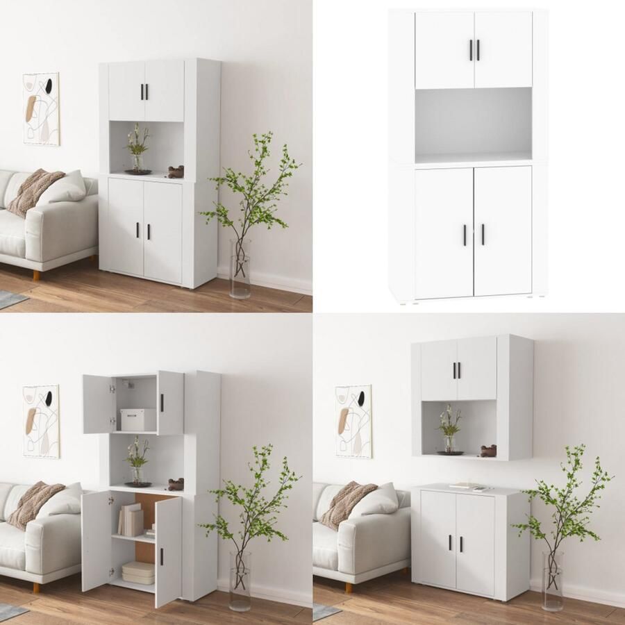 VidaXL Hoge kast bewerkt hout wit Buffetkast: Buffetkasten Dressoir Kast Buffetkast