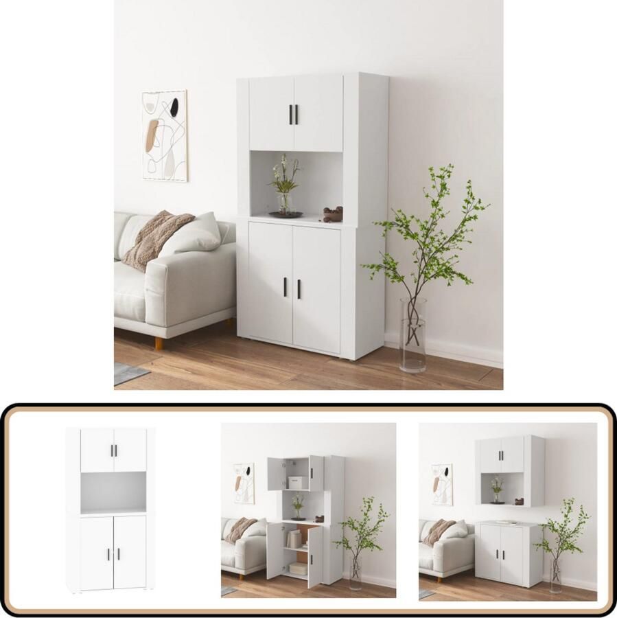 VidaXL Hoge kast Wit Bewerkt hout 80x33x80 cm Hoge Kast Buffetkast Houten Kast Opslagoplossing Woonaccessoires