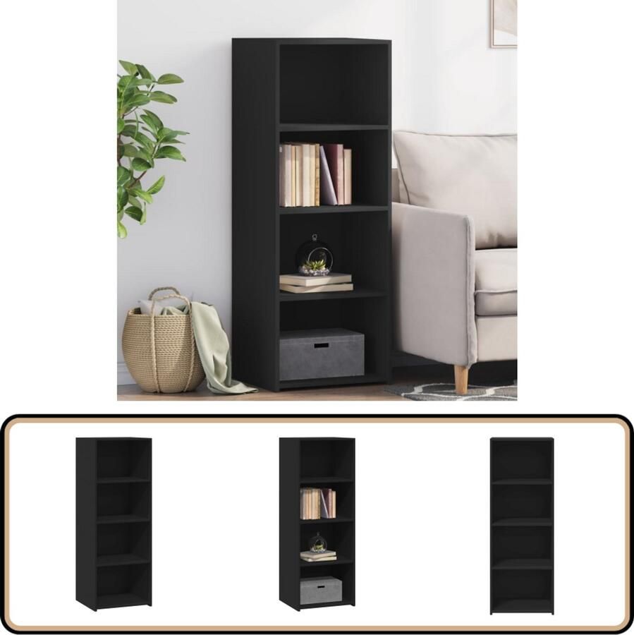 VidaXL Hoge kast Bewerkt hout Zwart 45x41x124 cm Scandinavische Kast Houten Kast Opbergkast Zwarte Kast Moderne Kast