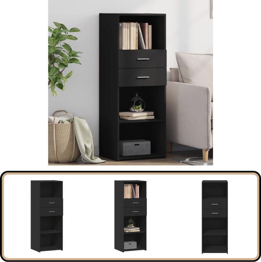 VidaXL Hoge kast Bewerkt hout Zwart 45x42 5x124 cm Opbergkast Scandinavisch Design Zwarte Kast Houten Kast Hoogslaapkast - Foto 2