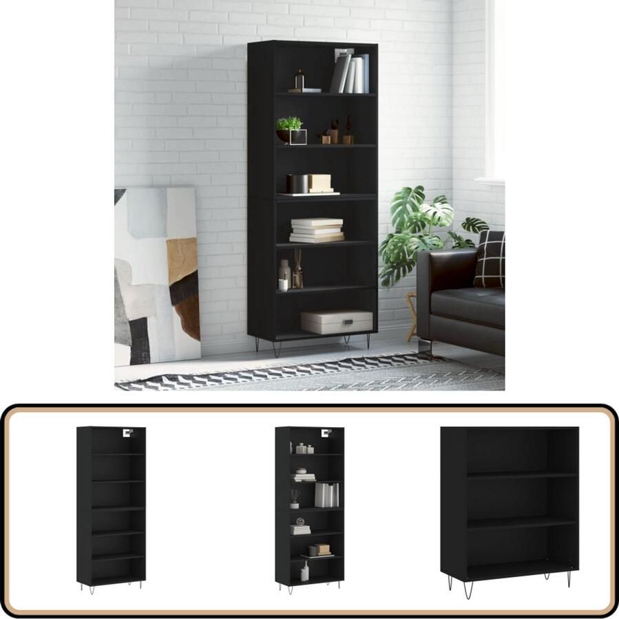 VidaXL Hoge Kast Bewerkt Hout Zwart 69 5x32 5x180 cm Hoge Kast Zwarte Kast Opbergkast Houten Kast Badkamerkast - Foto 2