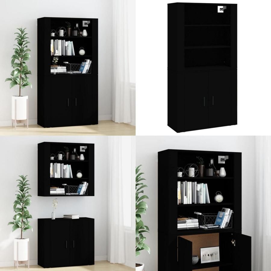 VidaXL Hoge kast bewerkt hout zwart Buffetkast: Buffetkasten Dressoir Kast Buffetkast