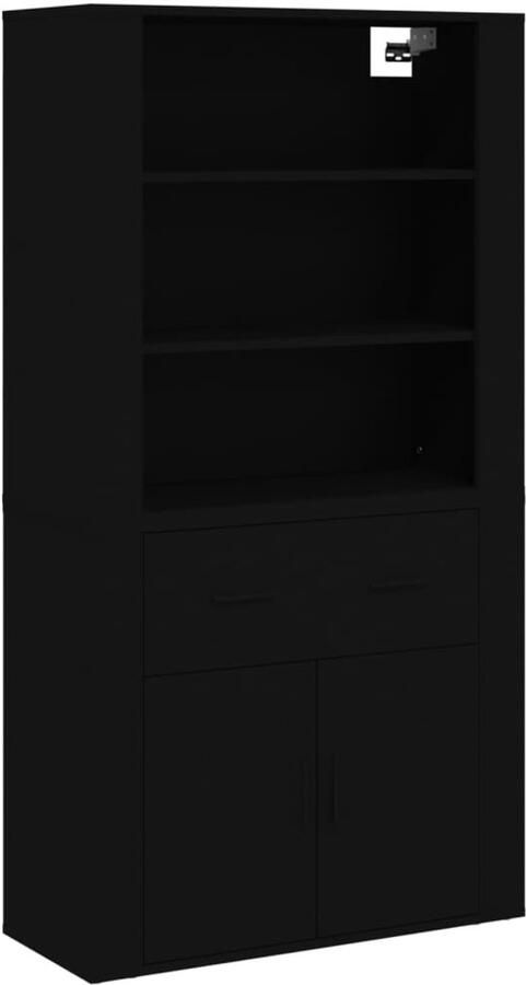 VidaXL Hoge kast Bewerkt hout Zwart 80x33x80 cm Hoge Kast Buffetkast Houten Kast Zwarte Kast Opslagruimte