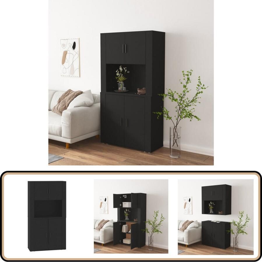 VidaXL Hoge kast Bewerkt hout Zwart Hoge Kast Buffetkast Houten Kast Zwarte Kast Opslagruimte