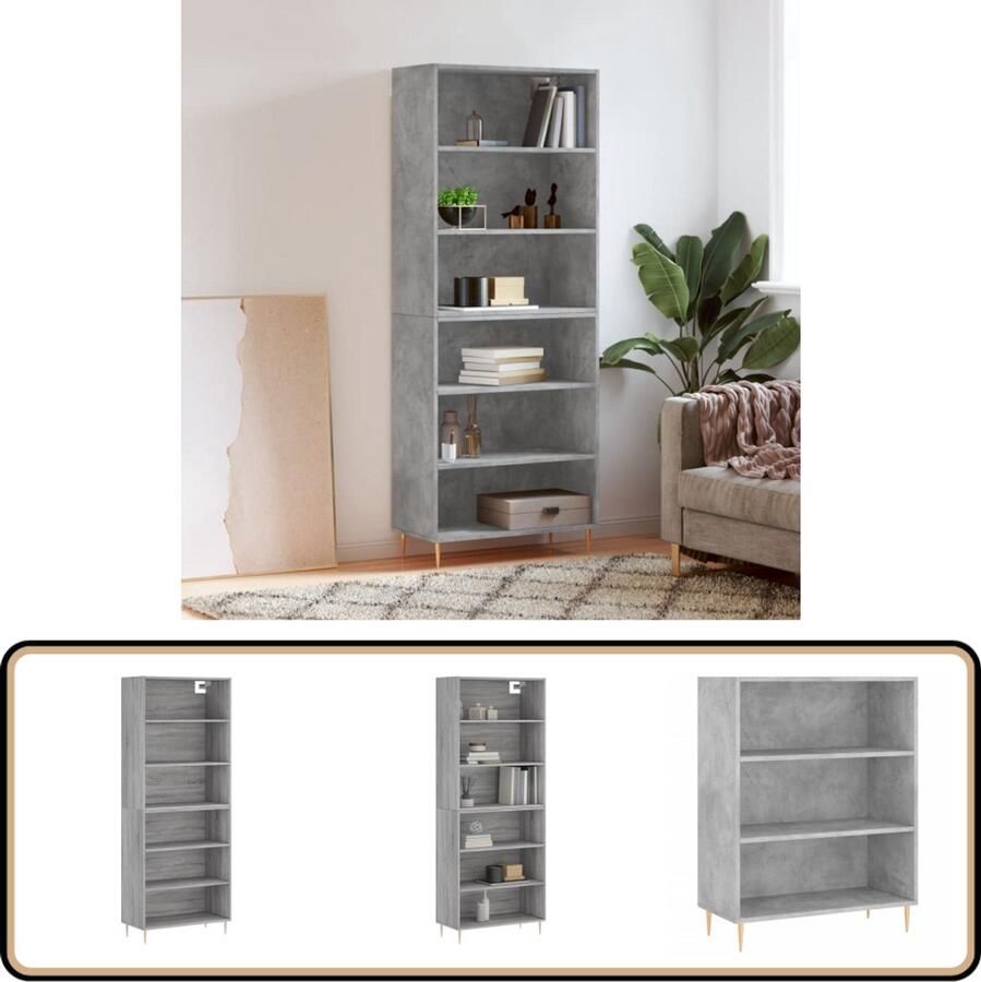 VidaXL Hoge kast Bewerkte hout Betongrijs 180cm Hoge Kast Dressoir Opbergkast Betonnen Look Houten Kast