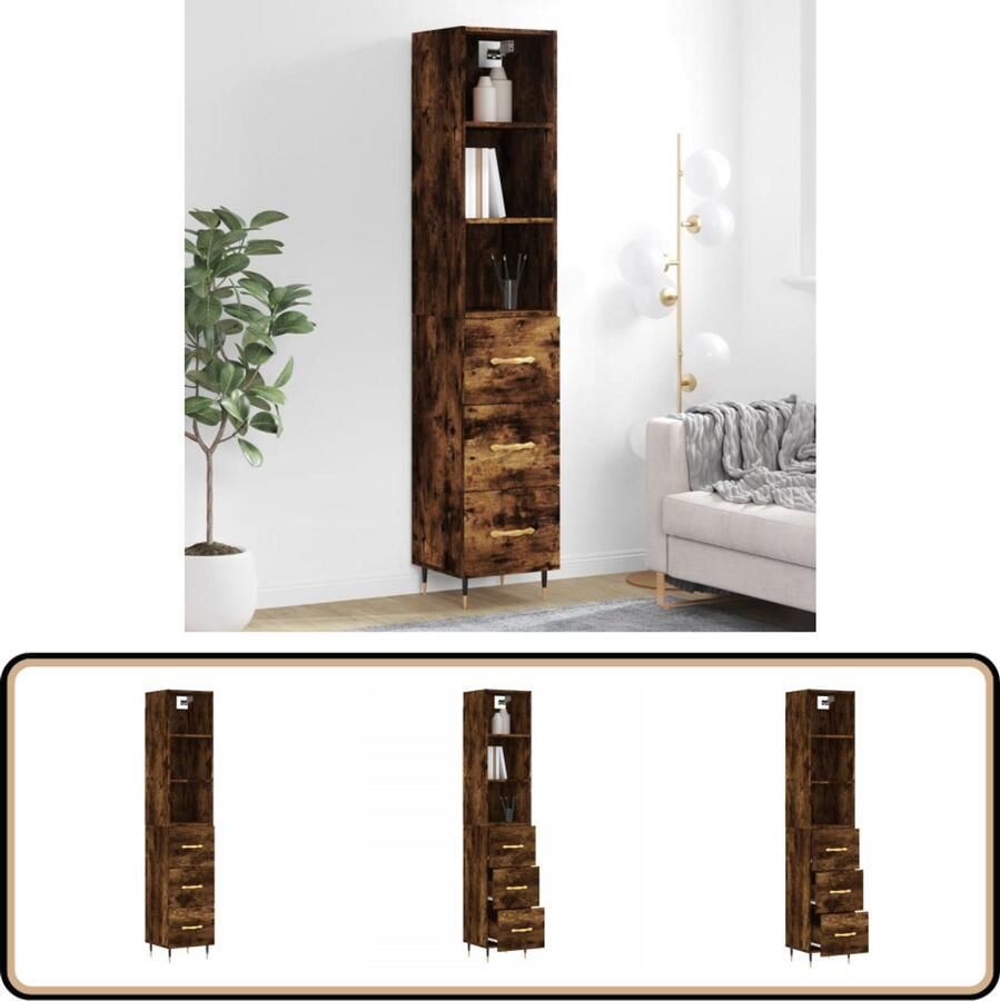 VidaXL Hoge kast Bewerkte hout Gerookt eiken Hoge Kast Dressoir Buffetkast Houten Kast Opbergkast - Foto 2