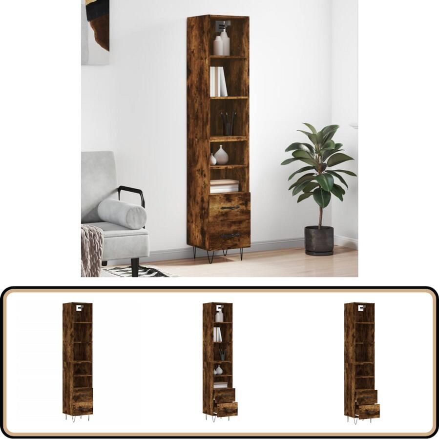 VidaXL Hoge kast Bewerkte hout Gerookt eiken Hoge Kast Houten Kast Dressoir Buffetkast - Foto 2