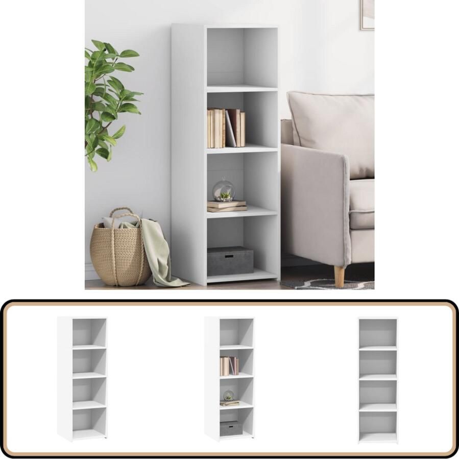 VidaXL Hoge kast Bewerkte hout Wit 40x41x124 cm Opbergkast Scandinavisch Design Witte Kast Houten Kast Woonkamer Kast