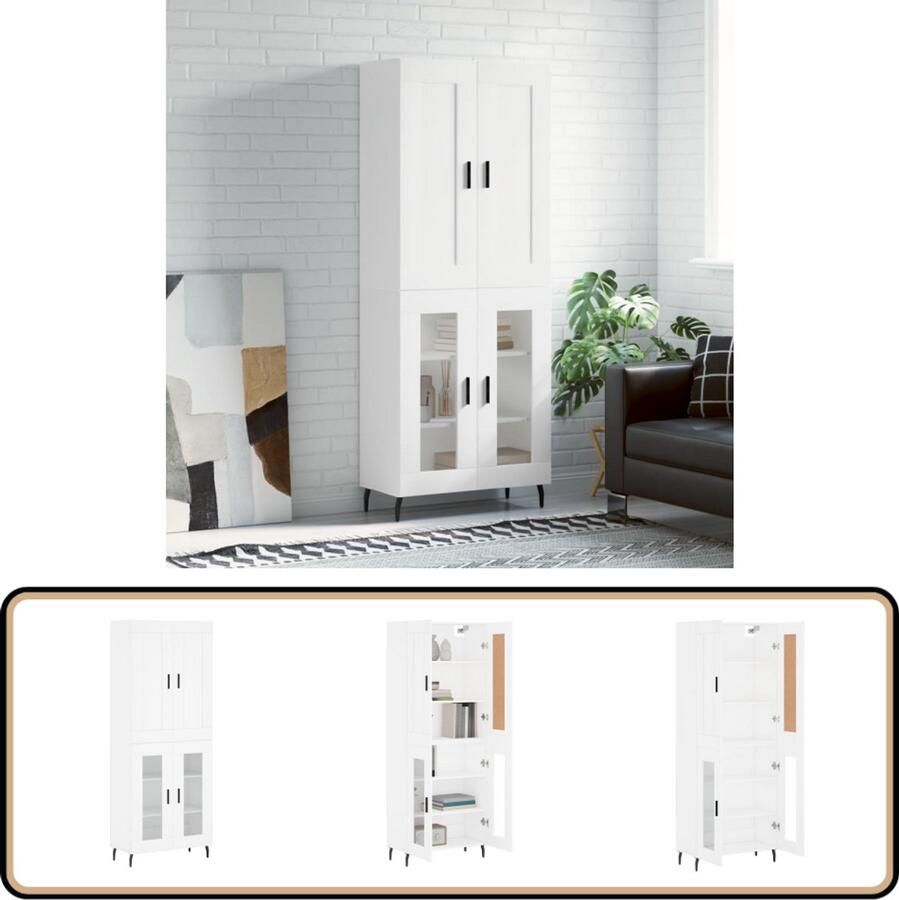 VidaXL Hoge kast Bewerkte hout Wit 69 5x34x180 cm Hoge Kast Kasten Houten Kast Witte Kast Opbergkast