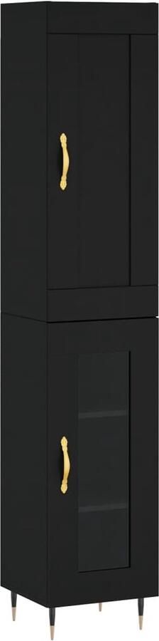 VidaXL Hoge kast Bewerkte hout Zwart 34 5x34x180 cm Hoge Kast Opbergkast Houten Kast Zwarte Kast