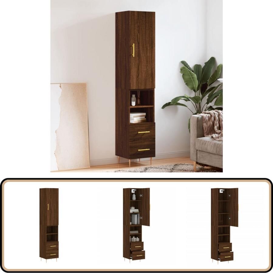 VidaXL Hoge kast Bruin eiken 34 5x34x180 cm Hoge Kast Dressoir Buffetkast Houten Kast Bruine Eiken Kast - Foto 2
