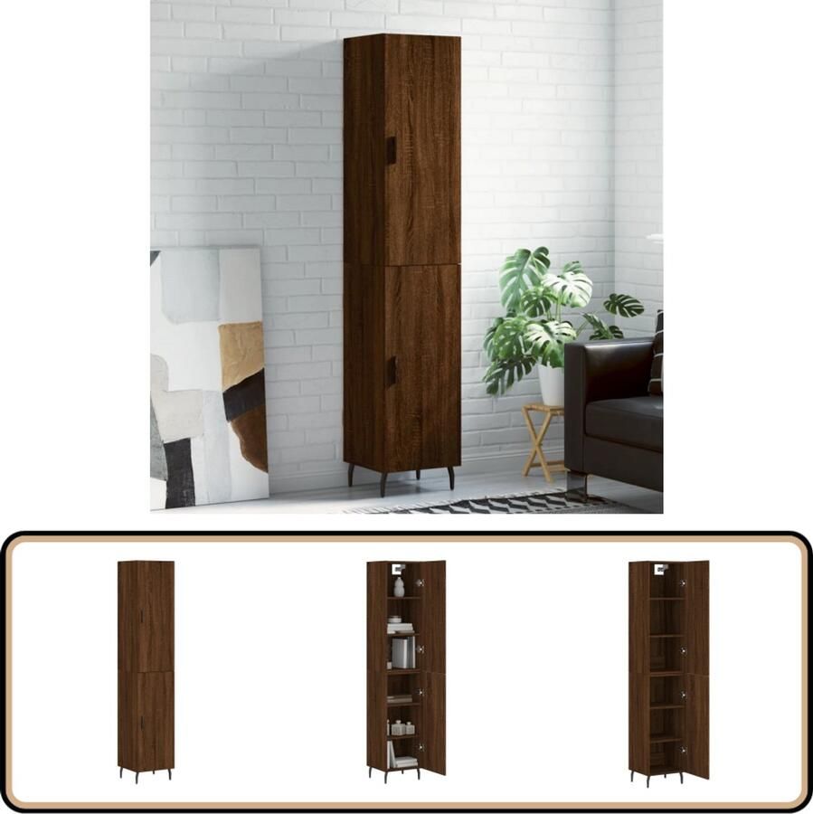 VidaXL Hoge kast Bruin eiken 34 5x34x180 cm Hoge Kast Houten Kast Bruine Eiken Kast Opbergkast
