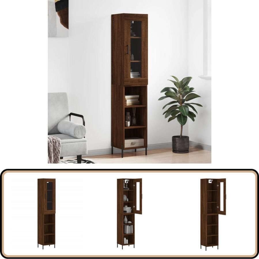 VidaXL Hoge kast Bruin eiken 34 5x34x180 cm Hoge Kast Opbergkast Houten Kast Bruine Eiken Kast