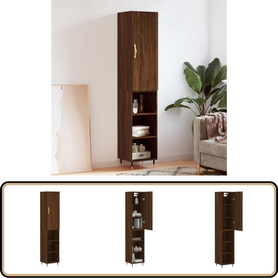 VidaXL Hoge kast Bruin eiken 34 5x34x180 cm Hoge Kast Opbergkast Houten Kast Bruine Eiken Kleur Vintage Kast