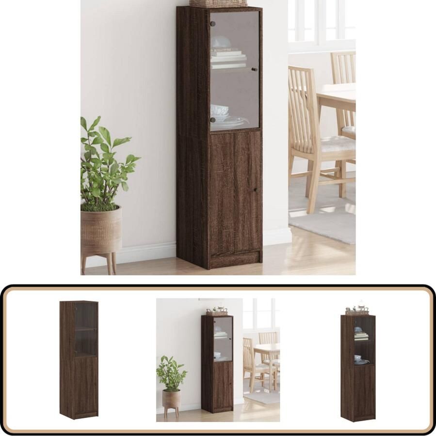 VidaXL Hoge kast Bruin eiken 35x37x142 cm Hoge Kast Houten Kast Opbergkast Vitrinekast Kast Met Glazen Deur - Foto 2