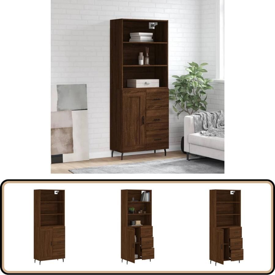 VidaXL Hoge Kast Bruin Eiken 69 5x34x180 cm Hoge Kast Dressoir Buffetkast Houten Kast Bruine Eiken - Foto 3