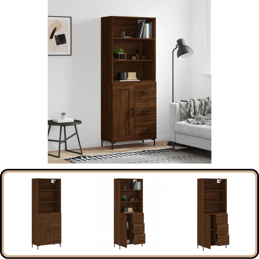 VidaXL Hoge Kast Bruin Eiken 69 5x34x180 cm Hoge Kast Dressoir Buffetkast Houten Kast Bruine Eiken
