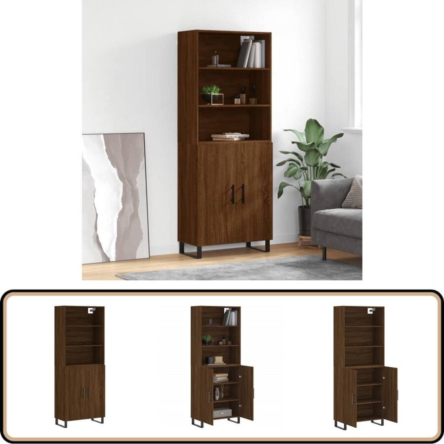 VidaXL Hoge Kast Bruin Eiken 69 5x34x180 cm Hoge Kast Houten Kast Bruine Eiken Kast Opbergkast - Foto 2