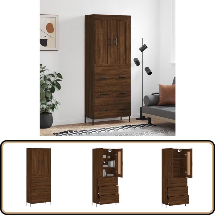 VidaXL Hoge kast Bruin eiken 69 5x34x180 cm Hoge Kast Houten Kast Bruine Eiken Kast Opbergkast Dressoir