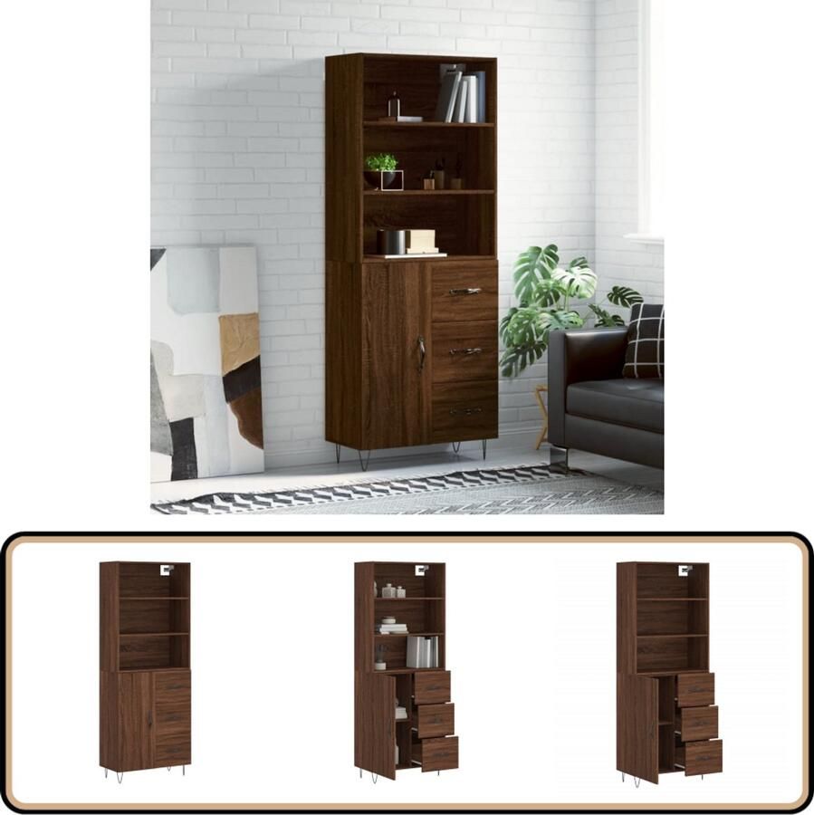 VidaXL Hoge kast bruin eiken 69 5x34x180 cm Hoge Kast Houten Kast Bruine Kast Opbergkast Woonaccessoires