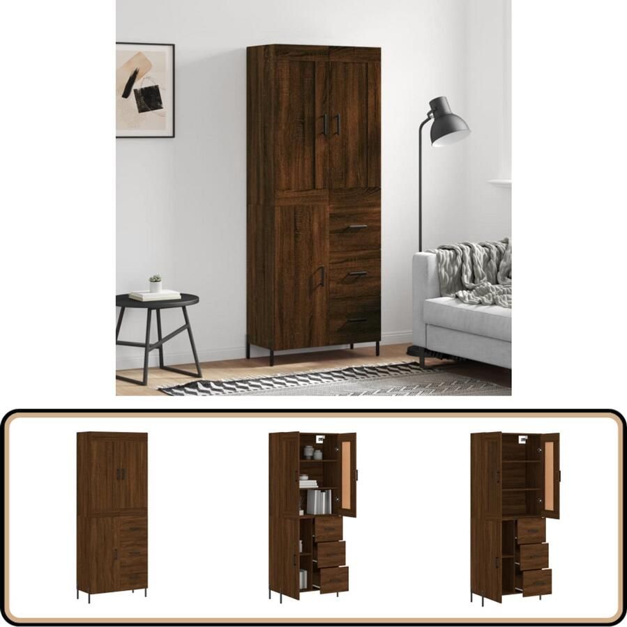 VidaXL Hoge kast Bruin eiken 69 5x34x180 cm Hoge Kast Houten Kast Bruine Kast Opbergkast Woonkamer Kast - Foto 2