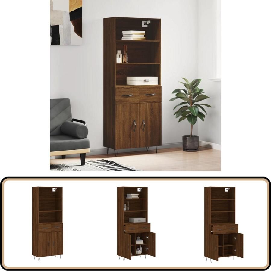 VidaXL Hoge kast Bruin eiken 69 5x34x180 cm Hoge Kast Opbergkast Houten Kast Bruine Eiken Kast - Foto 2