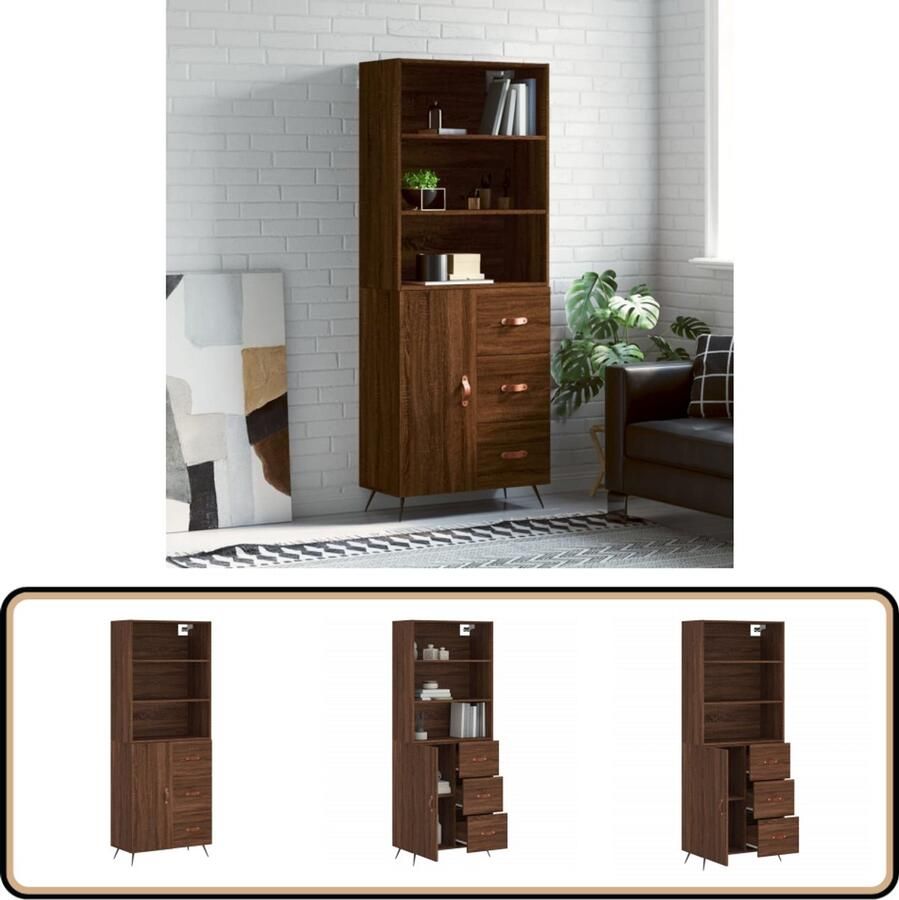 VidaXL Hoge Kast Bruin Eiken 69 5x34x180 cm Hoge Kast Opbergkast Houten Kast Bruine Kast - Foto 2