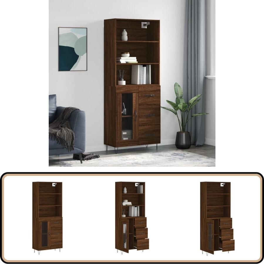 VidaXL Hoge Kast Bruin Eiken 69 5x34x180 cm Hoge Kast Opbergkast Kastbruin Houten Kast Woonkamerkast - Foto 2