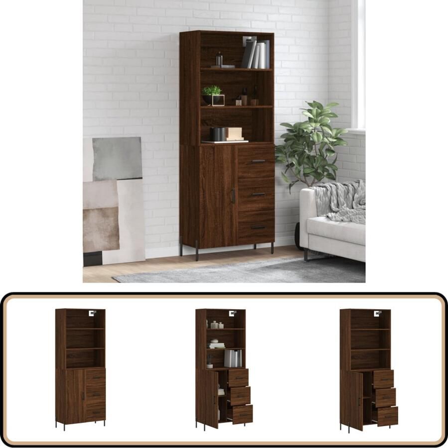 VidaXL Hoge Kast Bruin Eiken Bewerkt Hout 180 cm Hoge Kast Dressoir Buffetkast Opbergkast Houten Kast - Foto 2
