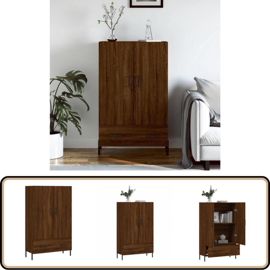 VidaXL Hoge kast Bruin eikenkleur 69 5x31x115 cm Hoge Kast Dressoir Buffetkast Houten Kast Bruine Eiken Kleur