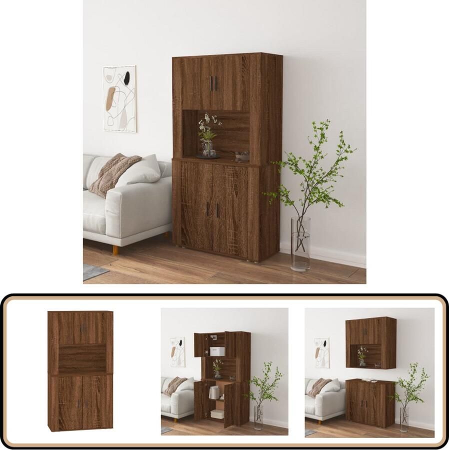 VidaXL Hoge kast Bruin eikenkleur Bewerkte hout Hoge Kast Buffetkast Houten Kast Bruine Eiken Opslagoplossing - Foto 2