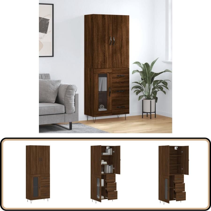 VidaXL Hoge Kast Bruineiken 69 5x34x180 cm Hoge Kast Houten Kast Opbergkast Dressoir Buffetkast