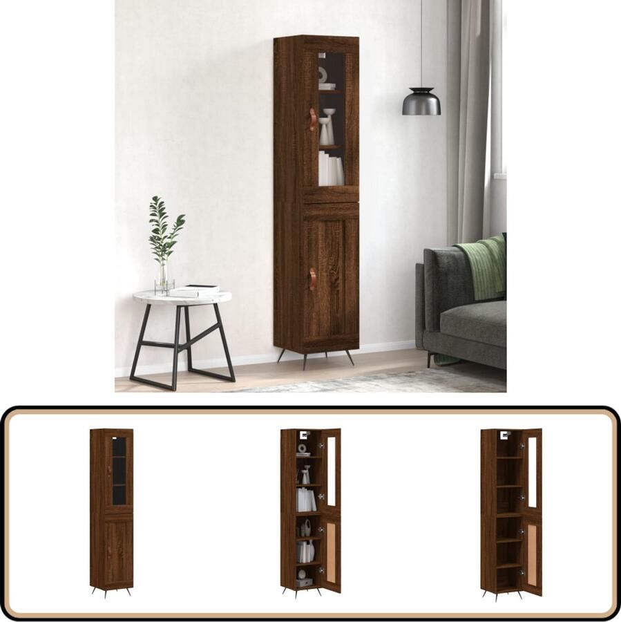 VidaXL Hoge kast Bruineiken Bewerkte hout 180 cm Hoge Kast Opbergkast Bruine Eiken Kleur Bewerkt Hout - Foto 2