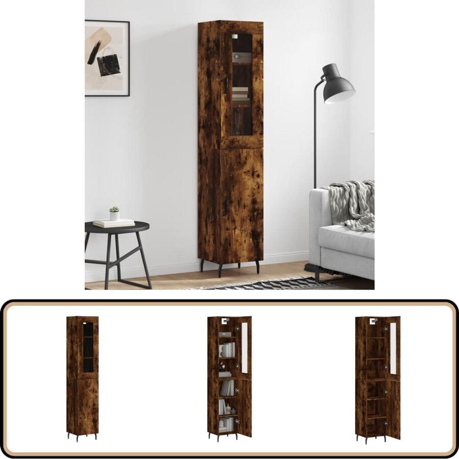 VidaXL Hoge kast Gerookt eiken 180 cm 2-delig Hoge Kast Opbergkast Kast Met Laden Houten Kast Bruine Kast