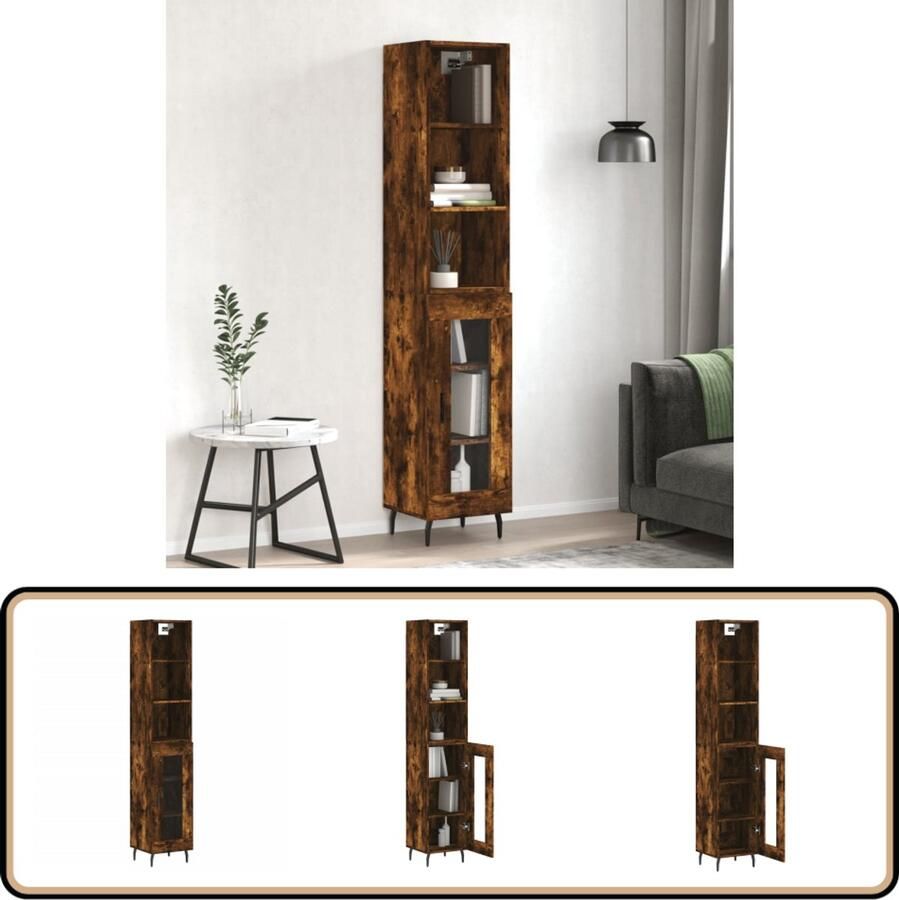 VidaXL Hoge kast Gerookt eiken 180 cm Bewerkt hout Hoge Kast Opbergkast Kast Houten Kast Gerookt Eiken - Foto 2