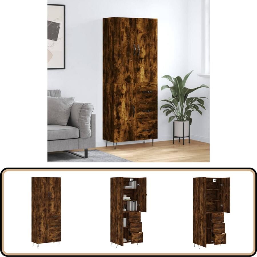VidaXL Hoge Kast Gerookt Eiken 180 cm Hoge Kast Dressoir Buffetkast Opbergkast Houten Kast