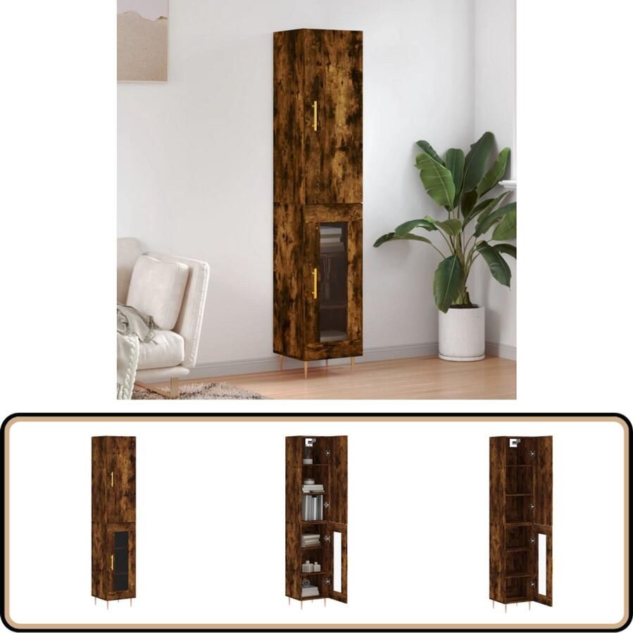 VidaXL Hoge Kast Gerookt Eiken 180 cm Hoge Kast Houten Kast Bruine Kast Opbergkast