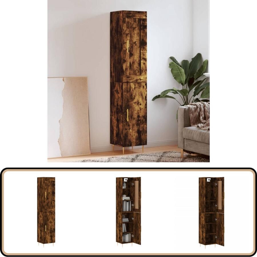 VidaXL Hoge Kast Gerookt Eiken 180 cm Hoge Kast Houten Kast Dressoir Buffetkast - Foto 2