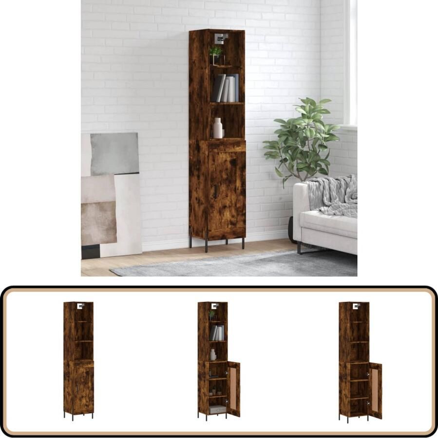 VidaXL Hoge Kast Gerookt Eiken 180 cm Hoge Kast Opbergkast Houten Kast Met Lade Gerookt Eiken