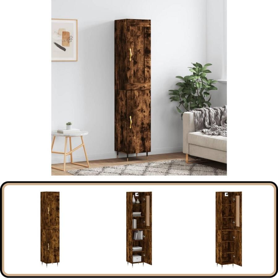 VidaXL Hoge kast gerookt eiken 180 cm Hoge Kast Opbergkast Kast Houten Kast Bruine Kast