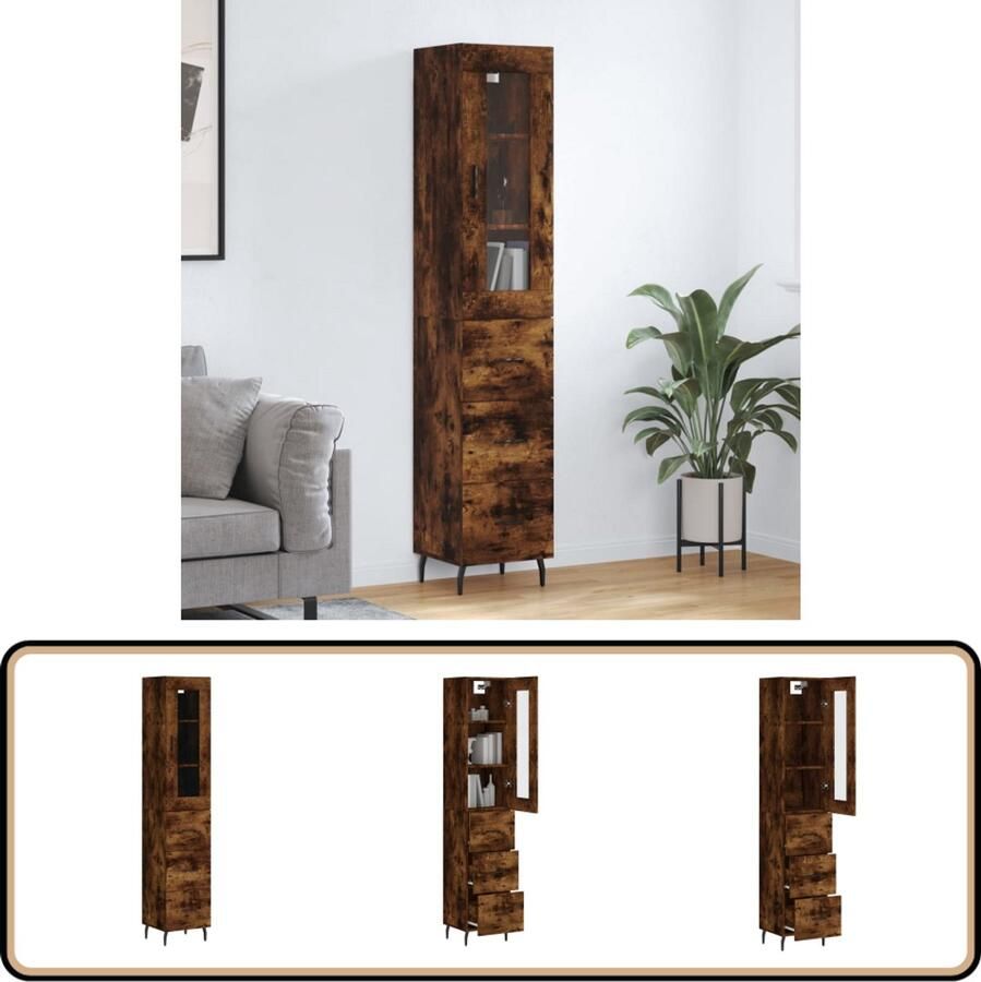 VidaXL Hoge kast Gerookt eiken 180 cm hoog Hoge Kast Dressoir Buffetkast Houten Kast Vintage Kast
