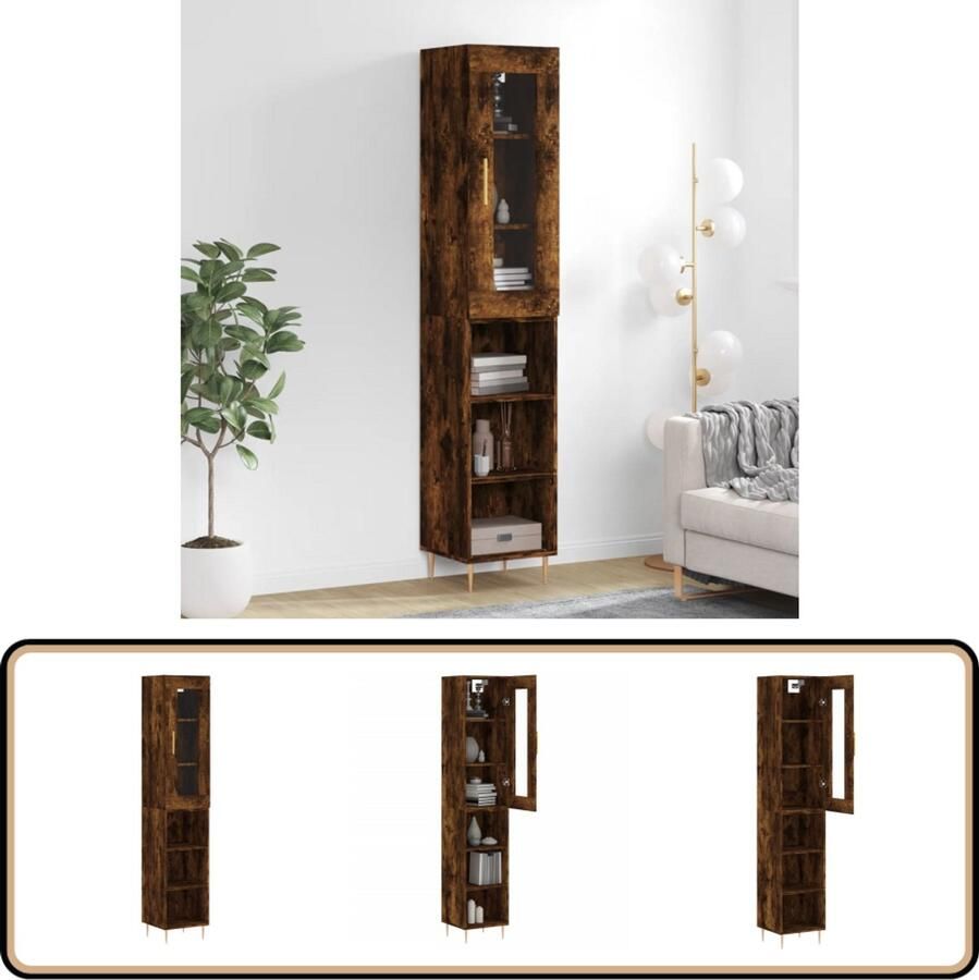 VidaXL Hoge kast Gerookt eiken 34 5x34x180 cm Hoge Kast Boekenkast Opbergkast Houten Kast Vintage Kast