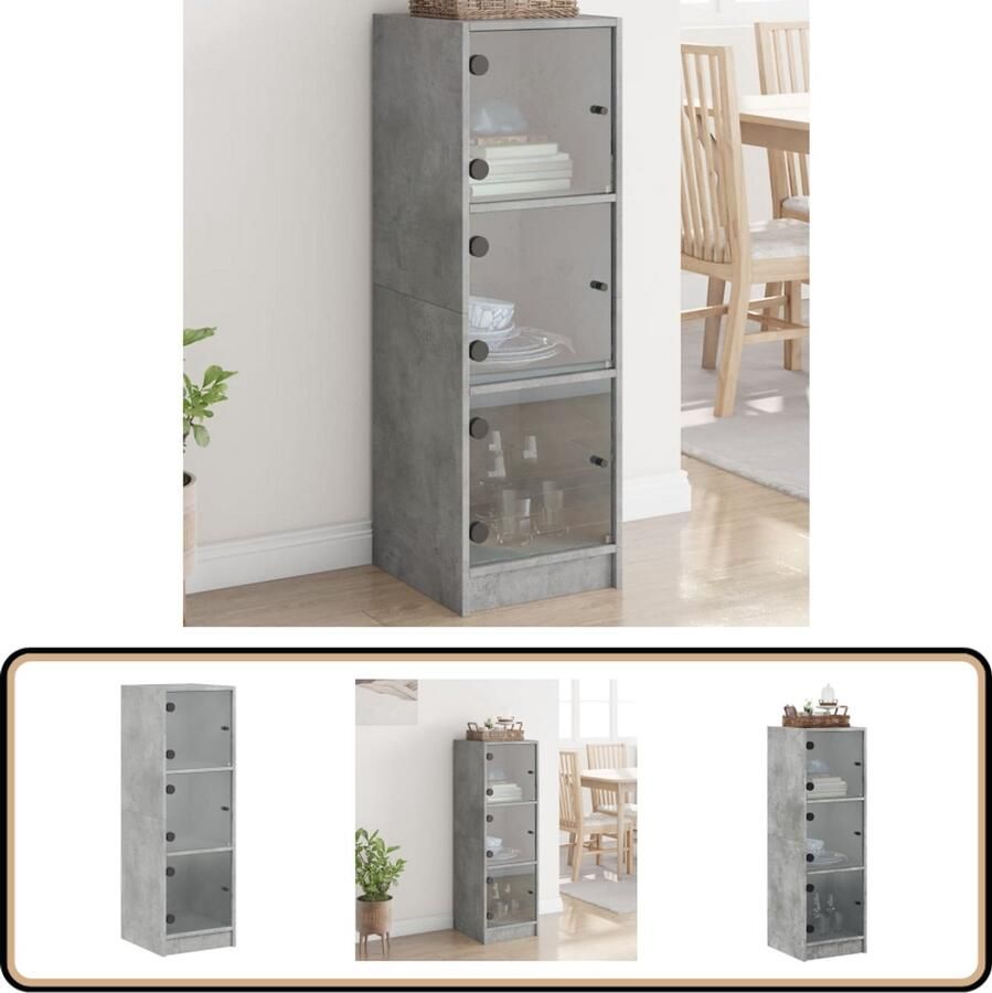 VidaXL Hoge kast Glazen deuren Betongrijs 109 cm Hoge Kast Opbergkast Betonnen Kast Grijze Kast Boekenkast